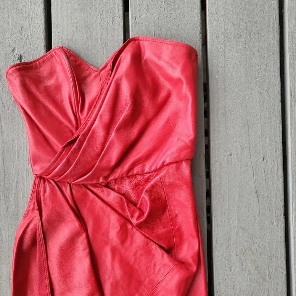 Clifford Olson For Tannery West Vintage‎ Mini Dress Leather Strapless Red 2 - Picture 4 of 10